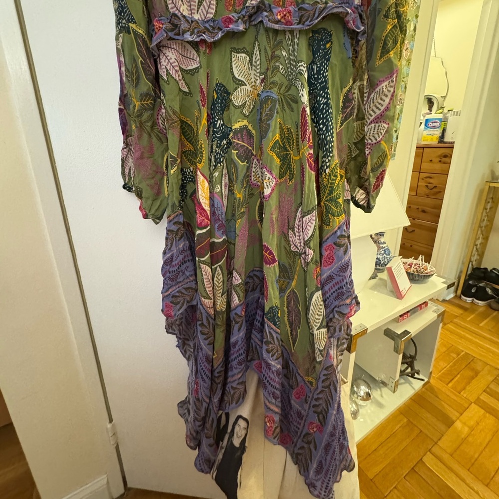 FARM Rio Olive Green Floral Midi Dress with Lavender Hem - Picture 5 of 12